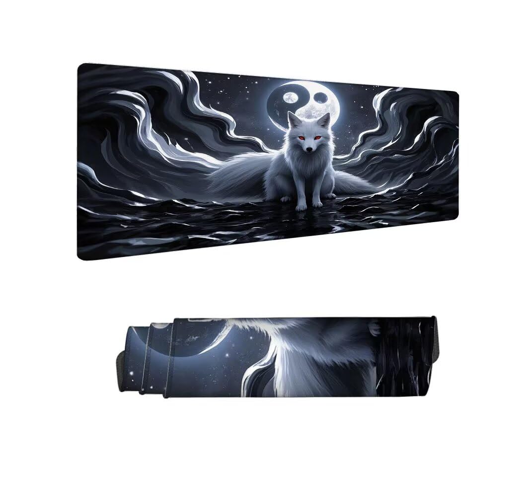 Bianco Tappetino Mouse XXL 1000x500x3mm, Gaming Tappetino Mouse Volpe Mousepad con Base in Impermeabile Gomma Antiscivolo per Tastiera Computer Ufficio Idea Regalo Festa del Papà e Compleanno X-958