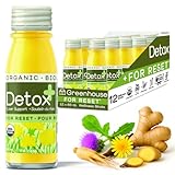 Greenhouse Juice Detox Wellness Shot 12-Count 60ml Glass Bottles | Organic, Vegan, Gluten-Free, Liver Health Wellness + Anti-Inflammatory with Ginseng, Milk Thistle, and Dandelion