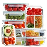 Bayco 9 Pack Glass Meal Prep Containers 3 & 2 & 1 Compartment, Glass Food Storage Containers with Li