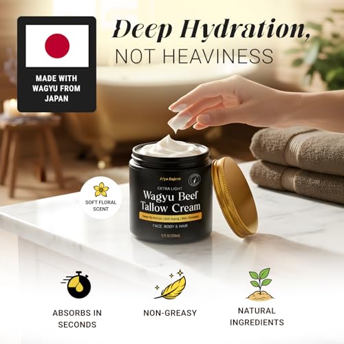 Lèyo Rujera Non-Greasy Beef Tallow for Skin & Beef Tallow Lip Balm 5OZ Shea Butter, Vitamin E, Whipped Grass Fed Beef Tallow for Face Moisturizer Cream, Lotion for Women & Men, Anti-Aging Face Moisturizer