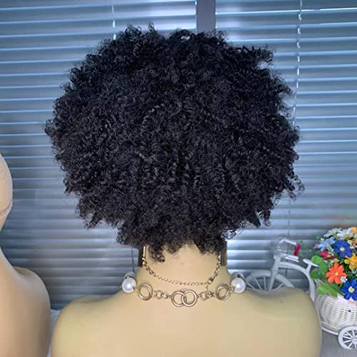 Ivogue Hair Afro Kinky Curly T Lace Front Human Hair Wigs With Bangs Malaysian Virgin Hair Short Bob Lace Wigs For African Americans Black Women (10Inch) #TOP6