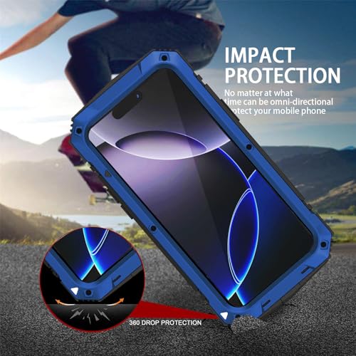 Simicoo for iPhone 17 Pro Max Metal Military Heavy Duty Case, Metal Bumper Silicone Shockproof Dustproof Rugged Tough with Stand Screen Protector Camera Control Full Body Drop Protective Cover (Blue) by Simicoo - Used condition - Image 2