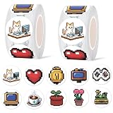 moriso Pixel Game Dot Stickers (1000 Pcs) Gifts Encouraging Retro Stickers in 2 Rolls with 10 Patterns Video Game Circle Supplies Merch Decor for Water Bottle Laptops Phone Teens Kids