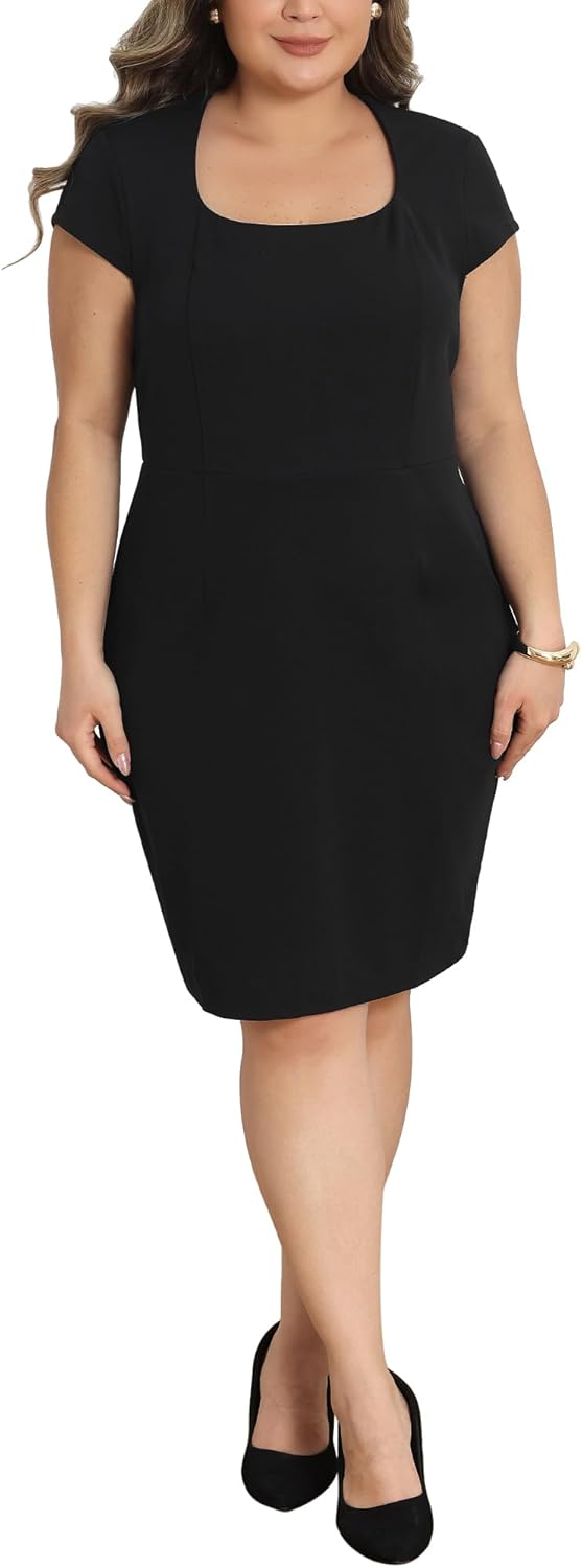 Agnes Orinda Plus Size Work Dress for Women 2026 Cap Sleeve Sheath Bodycon Dress Formal Business Office Pencil Dress