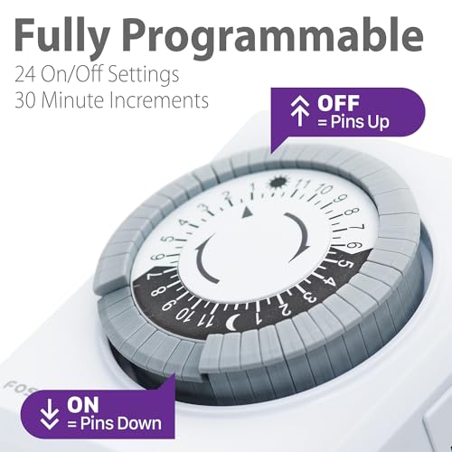 Tomada temporizador 24 horas (pacote com 2), Fosmon 3 pinos tomada dupla plug-in temporizador mecâni