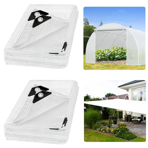 ANGAR 2Pcs 16 Mil Clear Greenhouse Tarp, 6x8FT Heavy Duty Waterproof Clear Tarps with Grommets, UV Resistant Greenhouse Replacement Poly Cover, for Gardening, Farming, Chicken Coops, Canopy,Outdoor