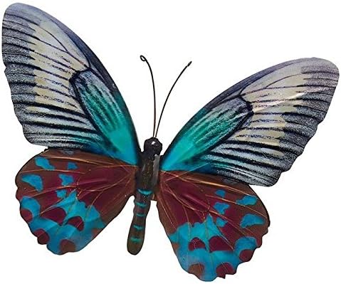 Butterfly Garden Ornament Wall Art Shudehill Home Decoration Metal Large Teal, Multicolor, 35L x 26W cm