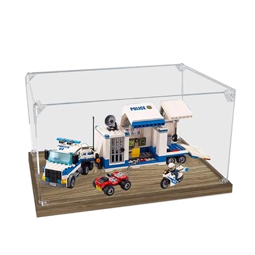Image of HCAEIOFJ Clear Acrylic Display Case for Lego 60139 Applicable for City Police Mobile Command Center Designed Display Box Gift(Display Case Only) (Wood Bottom)