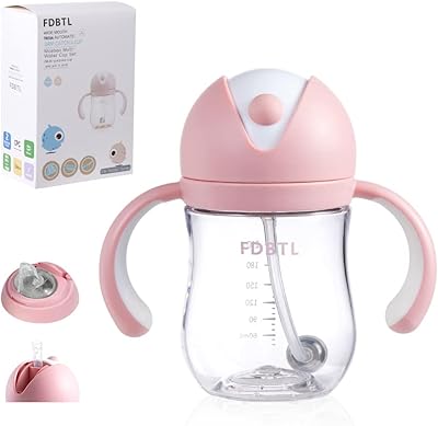 Baby Straw Cup Soft Spout Sippy Cups Learner Cup with Removable Handles, Leak-Proof, Spill-Proof, A Straw Brush, Break-Proof Cups for Toddlers Infant Pink 9oz