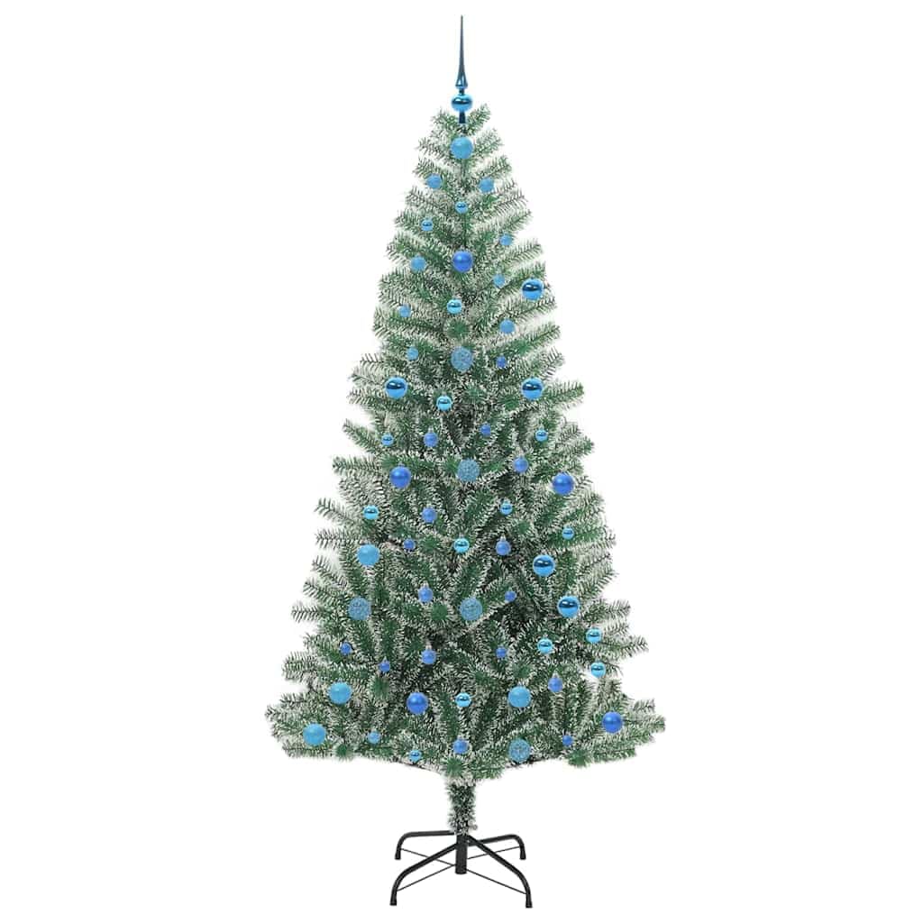 Sztuczna choinka śnieżna, 210 cm, z 300 diodami LED o ciepłej białej barwie światła, czubki PE, bombki choinkowe, do użytku wewnątrz i na zewnątrz, nowoczesne wzornictwo