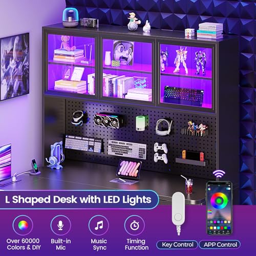 Image of SEDETA L Shaped Corner Gaming Desk with 3 Wood Drawer and Large Bookshelf