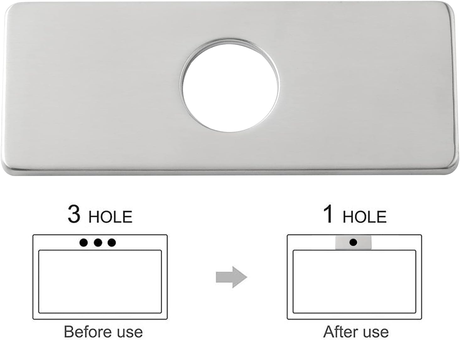 6” Hole Cover Deck Plate Escutcheon for 1 or 3 Hole Bathroom Sink Faucet, Stainless Steel Rectangle