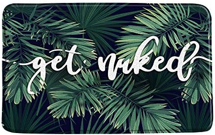 QYLHD Microfiber Memory Foam Get Naked Funny Text Covered by LeavesTropical Palm Leaf Summer Hawaii Dense Jungle Plants Art Print Soft Bathroom MatBath Rugs Green 18x 30 Inch45x 75cm