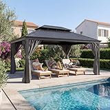 Ganzjährige Verwendung: Kann das ganze Jahr über im Freien verwendet werden und muss im Winter nicht entfernt werden. Entfernen Sie einfach regelmäßig den Schnee vom Dach. Bitte verwenden Sie keine Bleichmittel, Säuren oder andere Lösungsmittel auf dem Stoff oder dem Rahmenteilen, um unnötige Schäden am Pavillon zu vermeiden
