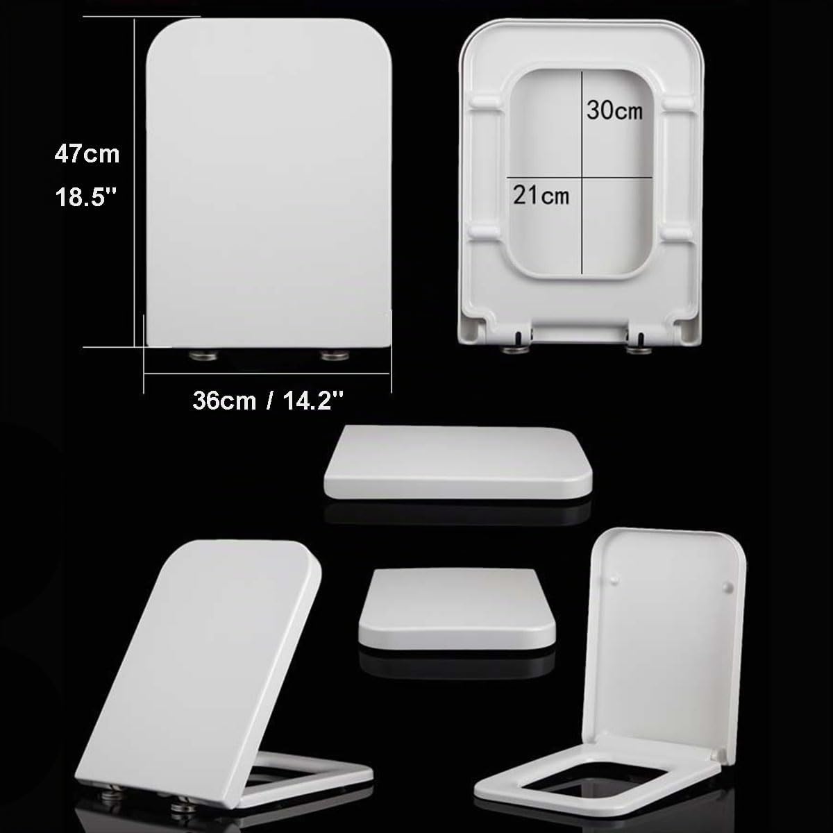 Asiento De Inodoro Blanco De Cierre Suave, Tapa Wc De Lujo Con Cierre Lento Y Bisagras De Liberación Rápida Para Una Fácil Limpieza, Tapa De Inodoro Cuadrada De Fijación Superior Más Firme,05B
