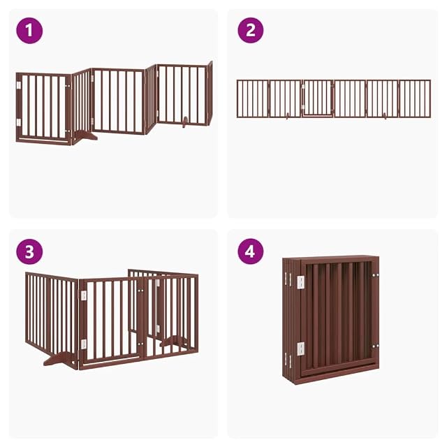 Foto 4 de 8 de vidaXL Puerta para Perros Plegable 6 Paneles Madera álamo marrón 300cm