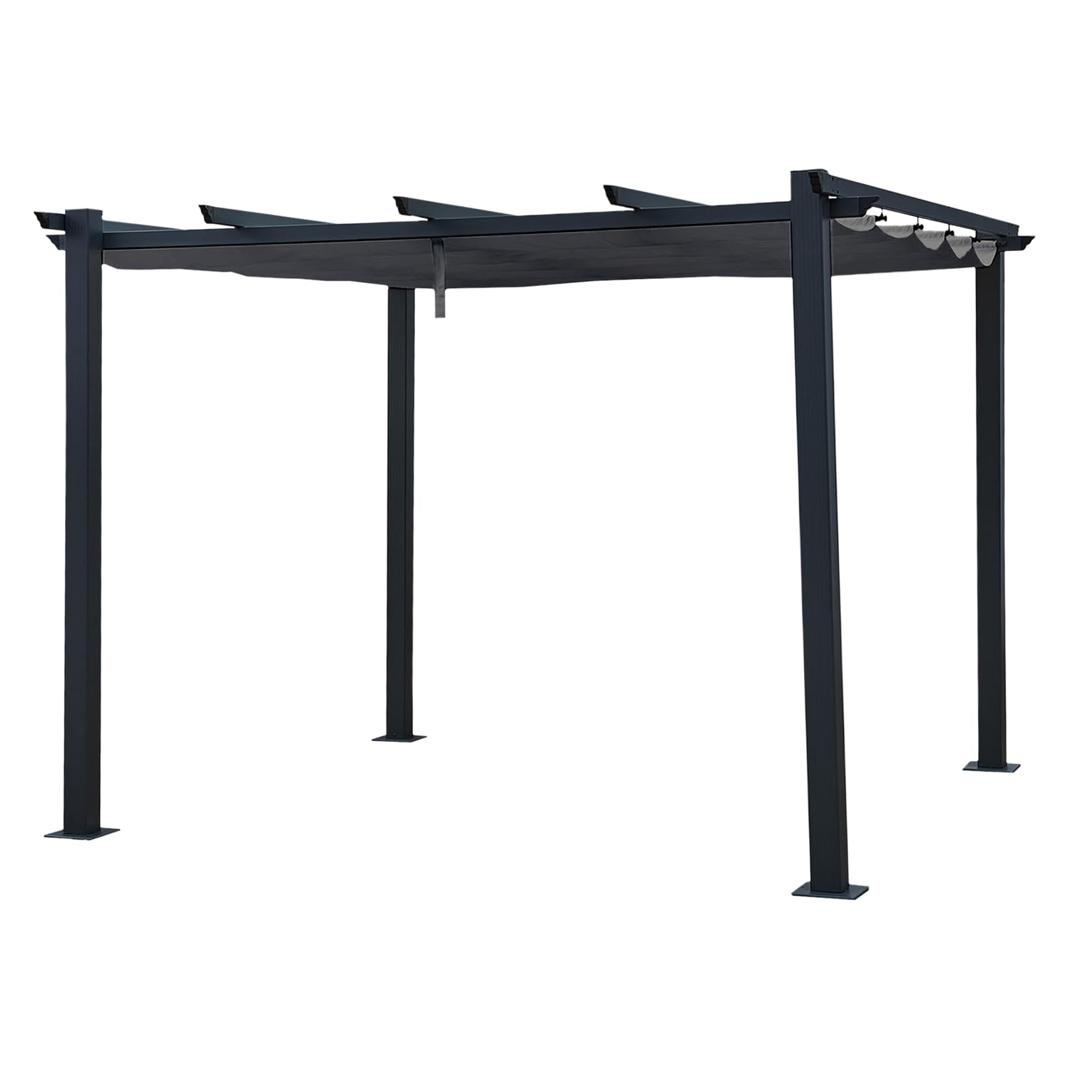 Pergola Autoportante Cassis, Structure Aluminium Anthracite, Toile Rétractable Polyester 180 g/m² Grise, Déperlante