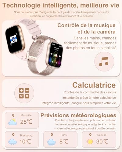Montre intelligente or rose avec 4 bracelets interchangeables chic - 7