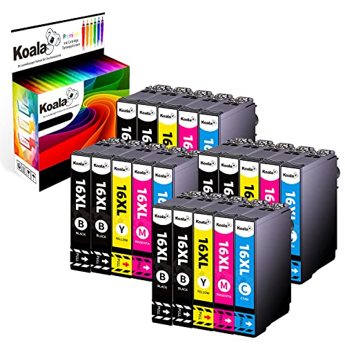 Koala Compatible Cartuchos de Tinta Reemplazo para Epson 16 XL 16XL T1631 T1632 T1633 T1634 para Workforce WF-2010 WF-2510 WF-2520 WF-2530 WF-2540 WF-2630 WF-2650 WF-2660 WF-2750 Impresora, Pack de 20