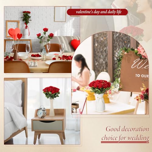 Hotop 40 Pcs Rose Artificial Flowers Bulk with Long Stem,Realistic Silk Fake Roses Bouquet for Home Wedding Centerpieces Party Table Decoration Valentines Gifts(Red) - Thumbnail 7