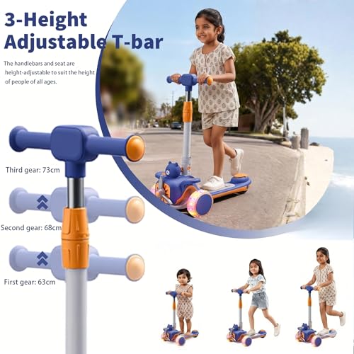 Image of 2-in-1 Multi Mode Kick Scooter for 3-10 Years Old Kids | 3-Level Height Adjustable Handlebar | Music & PU LED Flashing Wheels | Foldable and Lightweight (KS-213 Blue /Orange)