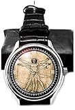 2030 Quarz-Uhrwerk Elemental Art The vitruvian Man by Leonardo Da Vinci Classic Pergament Art Collectible 40mm Messing Armbanduhr