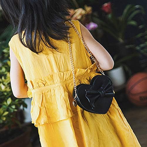 Goclothod Girls Bowknot Mini Coin Purse Heart Shape Cross Body Handbag Shoulder Bag Wallet Black - Image 3