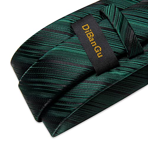 Dibangu Men's Emerald Green Stripe Tie Silk Woven Necktie Pocket Square Cufflink Tie Clip Set Formal Business Prom Wedding #TOP4
