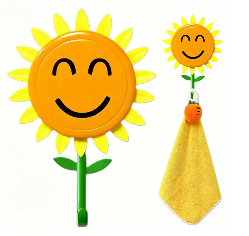 Sunflower Wall Hook,Sunflower Decorative Wall Hooks,Retractable Towel Hook,Retractable Flower Key Hooks Self Adhesive for Bathroom Kitchen Keys Bedroom Home (Hook 3pcs)
