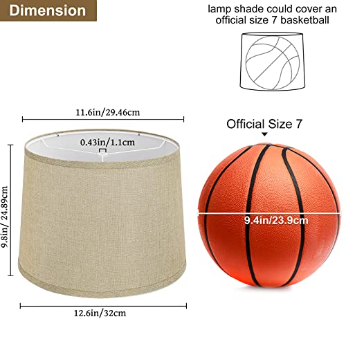 Image of Drum Lampshades Set of 2, Fabric Lampshades for Table Lamps Floor Lamps, Medium Lampshades 11.6 inch Top x 12.6 inch Bottom x 9.8 inch High, Easy Assembly Shades Replacement, Natural Linen Hand Crafted (Spider)