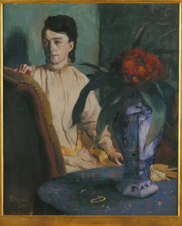 Affiche Toile la Femme à la Potiche Edgar Degas reproduction d'art portrait mural 60x90cm