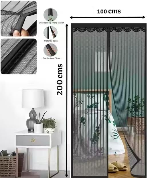Image of Polyester Magnetic Mosquito Net /Curtain for Door, for All Door Types & Sizes, Auto-Closing Insect Screen to Keep Mosquito Out, 200 x 100 cm, Black