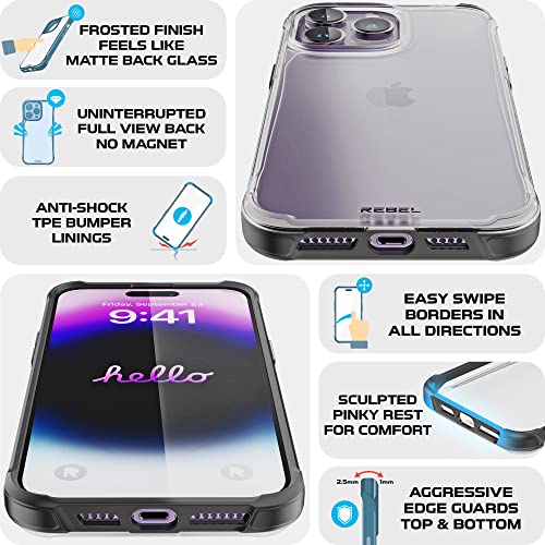 Rebel Phone Clear Case For Iphone 14 Pro Max [Frosted Series Gen-4] Translucent Matte Texture, Non-Yellowing, Protective Shockproof Bumpers, Metal Buttons, 6.7 Inch 2023 (Frosted Black, No Magsafe) #TOP2
