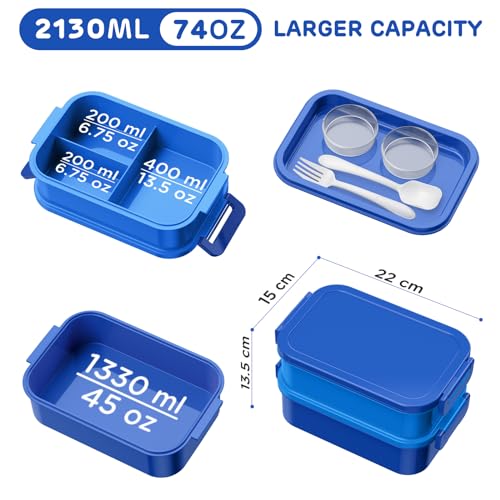WayEee Boîte à déjeuner pour adultes 2130ml Grand volume Boîte Bento Anti-fuite pour adultes Sans BPA pour bureau, école (Bleu) – vue 4