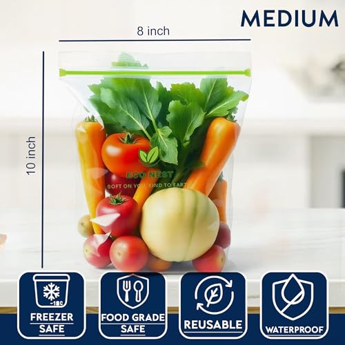 Image of Medium Multipurpose Ziplock Storage Bags | 45 Reusable Bags (21 x 26 cm) | Double Grip Zipper | Leak-Proof, Freezer & Fridge Safe, BPA-Free, Food-Grade Ziplock Pouches