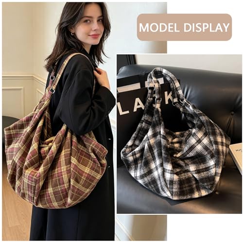 Bolso Hobo Grande de Franela a Cuadros para Mujer miniatura 4