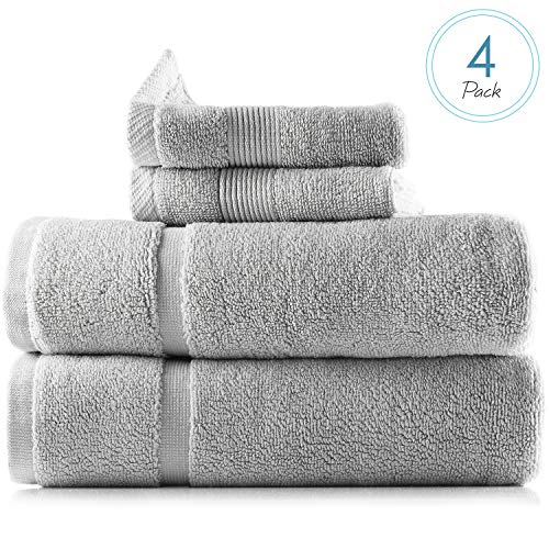 Image of Hearth & Harbor Bath Mat Towels - 100% Ring Spun Cotton Luxury Bath Mat Floor Towels - Ultra Soft & Highly Absorbent Bath Towels Set of 4 - Gray