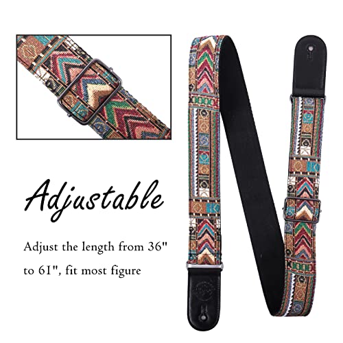 Wepop Guitar Strap Vintage Woven Style Adjustable Acoustic Electric Guitar Bass Strap With Leather Ends, Picks, Strap(Folk Lattice) #TOP2