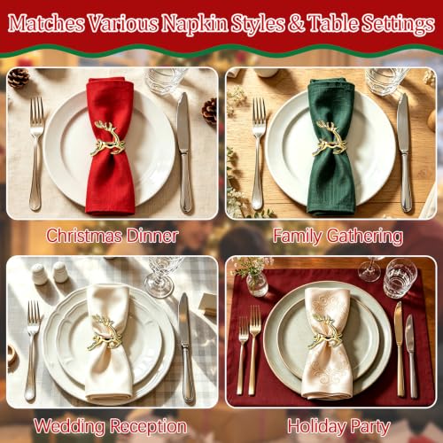 Image of Legigo Set of 6 Christmas Deer Napkin Rings Set- Gold Deer Xmas Napkin Ring Holders for Cloth Napkins, Christmas Holiday Party Dinner Table Decoration