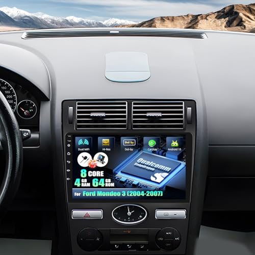 CAMECHO Qualcomm 8 Core 4G+64G Android 15 Autoradio para Ford Mondeo 3 2004-2007 (Hatchback),Doble DIN Radio con 9" Touchscreen Soporta CarPlay,Dual WiFi,GPS,Bluetooth5.1, Dolby/Hi-Res+Cámara Trasera