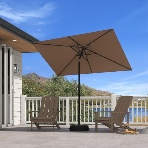 PURPLE LEAF 5' x 8' Rectangular Patio Umbrella Outdoor Table Umbrella Aluminum Frame Market Umbrella Sun Umbrella for Garden Deck Lawn Pool Taupe