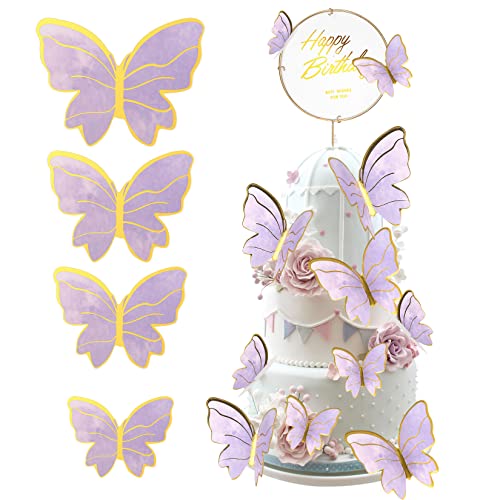 40 Pièces Papillon Décorations de Gâteaux, 3D Papillons Décorations de Cupcakes Toppers, Papillon à Paillettes Décoration pour Fête Anniversaire, Mariage, Décoration Murale - Violet