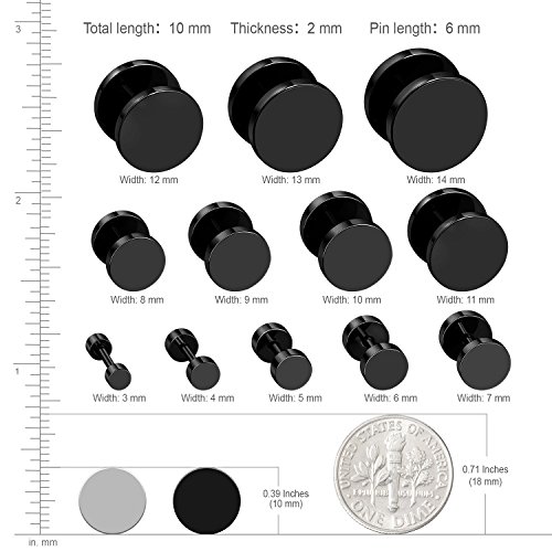Jewelrieshop Black Faux Gauges Plugs Earrings For Men Stainless Steel Dot Disc Studs Circle Flat Back Cheater Tunnel Dumbbell Earrings Women(18 Gauges,2 Pairs,10Mm,Black And Silver) #TOP2