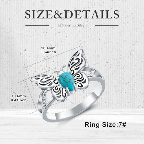 Butterfly Ring for Women 925 Sterling Silver Natural Turquoise Butterfly Ring Victorian Style Western Promise Statement Ring Turquoise Jewelry Gifts for Mom Wife4