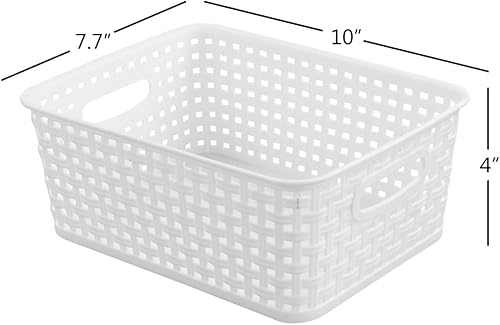 Miniatura 2 de Paquete de 6 cestas pequeñas de plástico blanco, 10 x 7.7 x 4 pulgadas