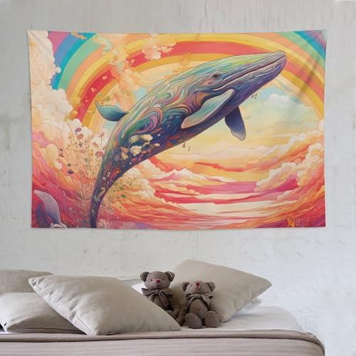 Tapis mural esthetique baleine pour creer un coin lecture zen au salon