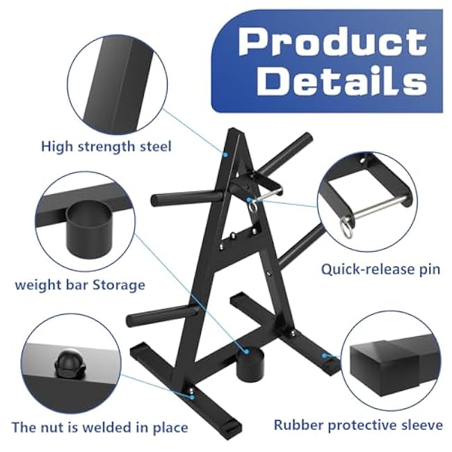 A-Frame Weight Plate Tree for 1 Olympic Plates - Holds 300 lbs, Dumbbell Rack and Home Gym Storage Stand - Organize Your Workout Area