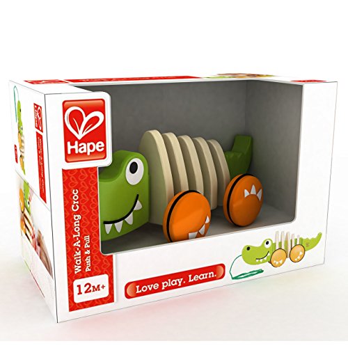 Hape Walk-A-Long Croc Toddler Wooden Pull Along Toy, L: 11.6, W: 4.3, H: 4.3 Inch #TOP3