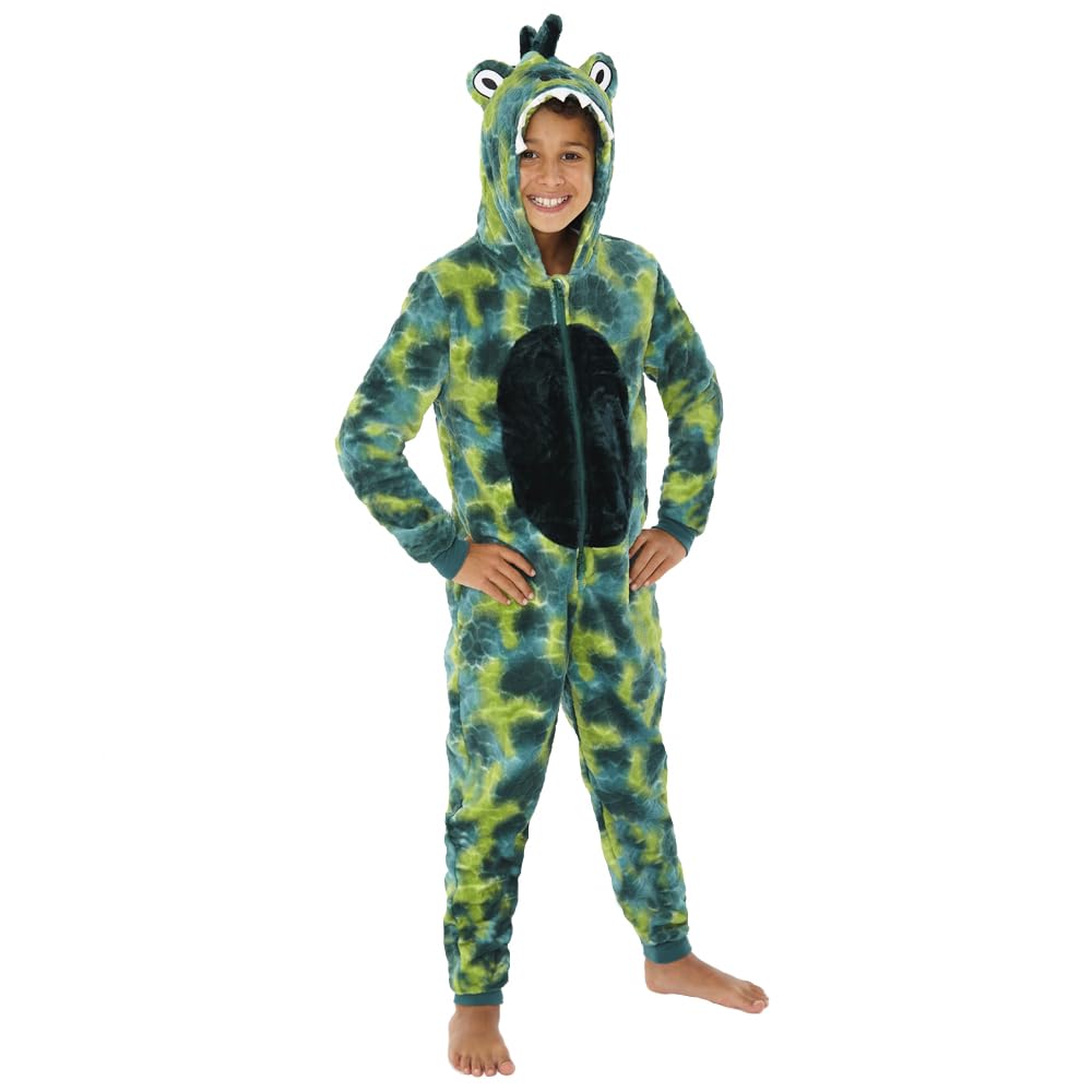 Animal Crazy Onesie Girls Tie Dye Dinosaur Boys Kids Childrens Fleece Onesies Jumpsuit Playsuit One Piece Uk Seller - Tie Dye Embossed Dino - 10/11 Years