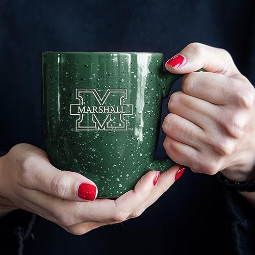 Image of Rico Industries NCAA Marshall Thundering Herd Green Personalized 16 oz Team Color Laser Engraved Speckled Ceramic Coffee Mug